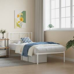 Berkfield Home Metal Bed Frame with Headboard White 75x190 cm Small Single - thumbnail 2