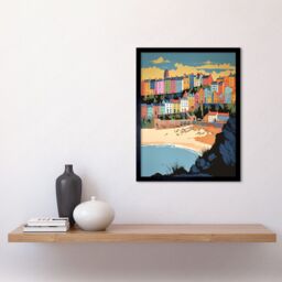 "Artery8 Wall Art Print Tenby Castle Beach Coastal Town Summer in Wales Art Framed in Black - Size: W12"" x H16""" - thumbnail 2