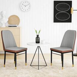 EONLION 4PCS Grey & Brown Dining Chairs Set Leather Padded Seat Metal Leg - thumbnail 3