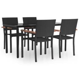 Berkfield Home 5 Piece Garden Dining Set Black Poly Rattan - thumbnail 2