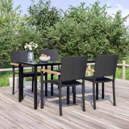 Berkfield Home 5 Piece Garden Dining Set Black Poly Rattan - thumbnail 1
