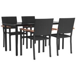 Berkfield Home 5 Piece Garden Dining Set Black Poly Rattan - thumbnail 3