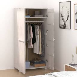 Berkfield Home Wardrobe HAMAR White 89x50x180 cm Solid Wood Pine - Size: 89 x 50 x 180 cm - thumbnail 7