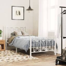 Berkfield Home Metal Bed Frame without Mattress with Footboard White 90x190cm - Size: 90x190 cm - thumbnail 2