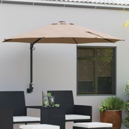 Berkfield Home Patio Umbrella Taupe Polyester Large Foldable Patio Umbrella