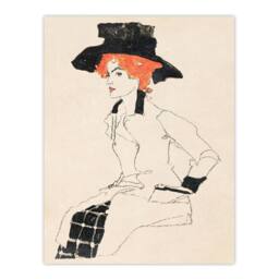 Artery8 Egon Schiele Framed Wall Art Print Portrait of a Woman with Black Hat in Beige - Size: A4 - thumbnail 3