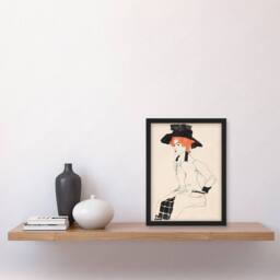 Artery8 Egon Schiele Framed Wall Art Print Portrait of a Woman with Black Hat in Beige - Size: A4 - thumbnail 2