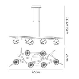 Netlighting Loop Telescopic Semi Flush Convertible 6 Light G9 Antique Brass in Bronze - thumbnail 2