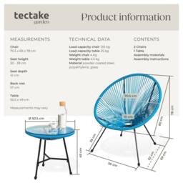 tectake Garden Table & Chairs in Blue - Size: 2 Seater - thumbnail 6