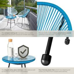 tectake Garden Table & Chairs in Blue - Size: 2 Seater - thumbnail 5