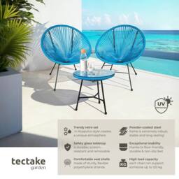tectake Garden Table & Chairs in Blue - Size: 2 Seater - thumbnail 2