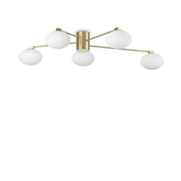 Netlighting HERMES 5 Light Globe Multi Arm Semi Flush Ceiling Lamp Brass in Yellow