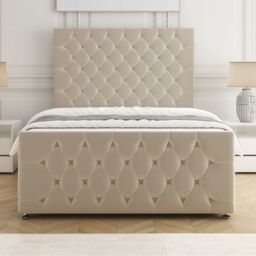 "BSSPOKE Maya Velvet Divan Bed 54""Headboard & Footboard 4Drawers & No Mattress in Cream - Size: King" - thumbnail 3