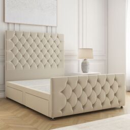 "BSSPOKE Maya Velvet Divan Bed 54""Headboard & Footboard 4Drawers & No Mattress in Cream - Size: King" - thumbnail 1