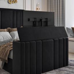 KDMD Yedingham Upholstered Soft Velvet Black Tv Bespoke Bed Frame - Size: Double - thumbnail 6