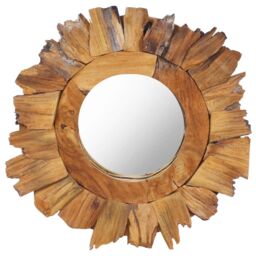Berkfield Home Wall Mirror 40 cm Teak Round in Brown - thumbnail 1