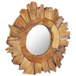 Berkfield Home Wall Mirror 40 cm Teak Round in Brown - thumbnail 2