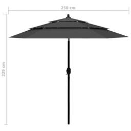 Berkfield Home 3-Tier Parasol with Aluminium Pole Anthracite 2.5 m in Charcoal - thumbnail 8