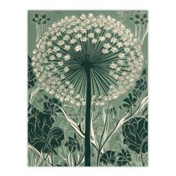 Artery8 Wall Art Print Single Allium Flower Modern Painting Green White Florets Wildflower Spring Bloom Nature Colourful Bright Floral Modern Artwork - thumbnail 1