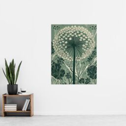Artery8 Wall Art Print Single Allium Flower Modern Painting Green White Florets Wildflower Spring Bloom Nature Colourful Bright Floral Modern Artwork - thumbnail 4