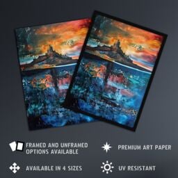 "Artery8 Lindisfarne Castle Holy Island Sunset Abstract Framed Art Print in Blue - Size: W12"" x H16""" - thumbnail 2