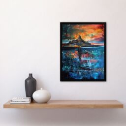 "Artery8 Lindisfarne Castle Holy Island Sunset Abstract Framed Art Print in Blue - Size: W12"" x H16""" - thumbnail 4