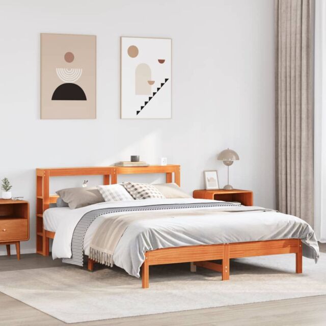 Berkfield Home Bed Frame without Mattress Wax Brown 135x190 cm Double Solid Wood Pine - image 1