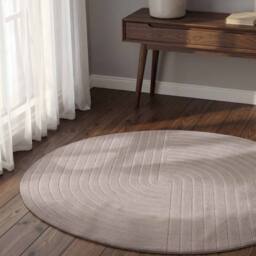 THE RUGS Vikosa Arcura Wool Rug Abstract Living Room in Light Grey - Size: 150 cm diameter - thumbnail 6
