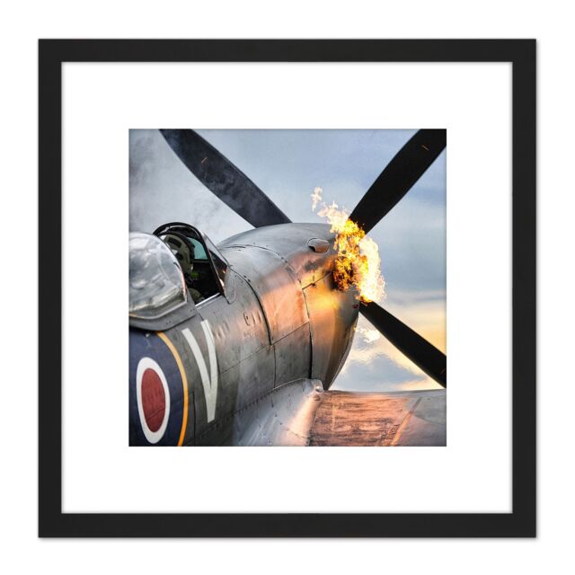 Artery8 Taylor Military UK Spitfire TE311 Fighter Plane Photo 8X8 Inch Square Wooden Framed Wall Art Print Picture with Mount in Black - image 1