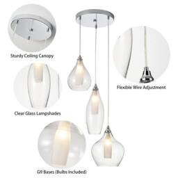 NIVOR 3 LED G9 Light Glass Cluster Globe Adjustable Hanging Pendant 3000k in Clear - thumbnail 9