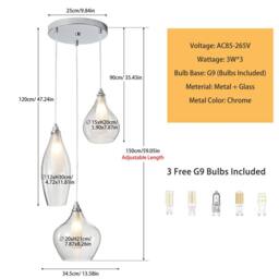 NIVOR 3 LED G9 Light Glass Cluster Globe Adjustable Hanging Pendant 3000k in Clear - thumbnail 2