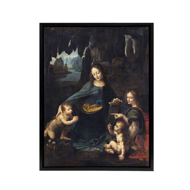 "Artery8 The Virgin of the Rocks da Vinci Vintage Black Framed Canvas Wall Art in Brown - Size: W12"" x H16""" - image 1