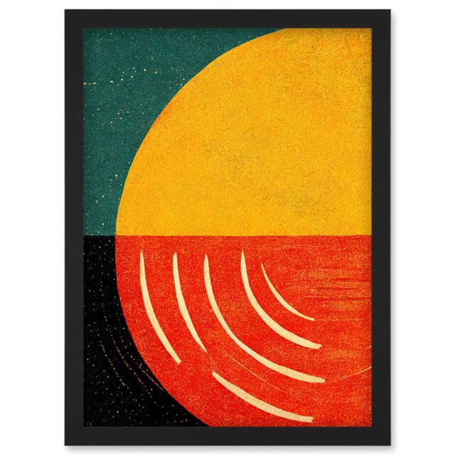 Artery8 Simple Bold Abstract Modern Painting Teal Mustard Coral Black Artwork Framed Wall Art Print A4 - image 1