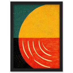 Artery8 Simple Bold Abstract Modern Painting Teal Mustard Coral Black Artwork Framed Wall Art Print A4 - thumbnail 1