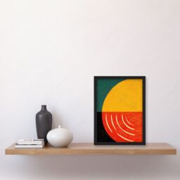 Artery8 Simple Bold Abstract Modern Painting Teal Mustard Coral Black Artwork Framed Wall Art Print A4 - thumbnail 2