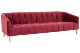 Orsina 3‑Seat Wine Velvet Sofa With Brushed Gold Stainless Steel Legs, Bold Channel Tufted Luxury Lounge Sofa in Red - thumbnail 6