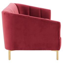 Orsina 3‑Seat Wine Velvet Sofa With Brushed Gold Stainless Steel Legs, Bold Channel Tufted Luxury Lounge Sofa in Red - thumbnail 3