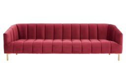 Orsina 3‑Seat Wine Velvet Sofa With Brushed Gold Stainless Steel Legs, Bold Channel Tufted Luxury Lounge Sofa in Red - thumbnail 5