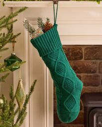 Dibor Set of 4 Green Chunky Knit Xmas Gift Decoration Christmas Stocking - Size: 4 Pack - thumbnail 1