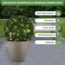 MANTRARAJ 28CM Solar Powered Topiary Ball 20 LED Flower Lights Garden Decoration in Green - thumbnail 6