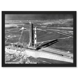 Artery8 Space Nasa Aerial View Apollo 11 Saturn V Rocket USA Moon Mission Artwork Framed Wall Art Print A4 in Black - thumbnail 1