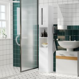 Kleankin Bathroom Floor Cabinet Narrow Storage Cabinet with Mirror Adjustable in White - thumbnail 5