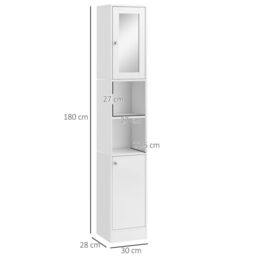 Kleankin Bathroom Floor Cabinet Narrow Storage Cabinet with Mirror Adjustable in White - thumbnail 3