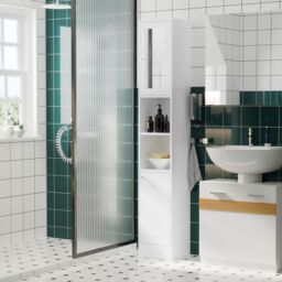 Kleankin Bathroom Floor Cabinet Narrow Storage Cabinet with Mirror Adjustable in White - thumbnail 6