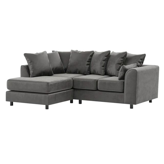 Furnishings For Less UK Brooklyn Plush Velvet 3 to 4 Seater L Shaped Corner Sofa Left Hand Facing in Grey - image 1