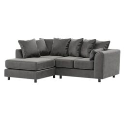 Furnishings For Less UK Brooklyn Plush Velvet 3 to 4 Seater L Shaped Corner Sofa Left Hand Facing in Grey - thumbnail 1