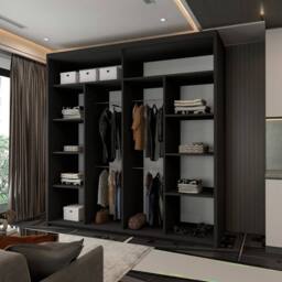 Sliding Wardrobes 4U Modern Double Door Sliding Wardrobe With LED Light W203cm x H217cm in Black - thumbnail 3