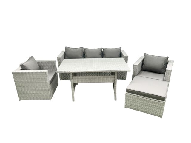 Fimous Garden Dining Set Outdoor Rattan Furniture Set with Sofa Dining Table 2 Chairs Big Footstool Light Grey Mixed - image 1