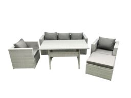 Fimous Garden Dining Set Outdoor Rattan Furniture Set with Sofa Dining Table 2 Chairs Big Footstool Light Grey Mixed - thumbnail 1