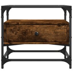Berkfield Home Coffee Table with Glass Top Smoked Oak 50x50x45 cm Steel in Brown - Size: 50 x 50 x 45 cm - thumbnail 4